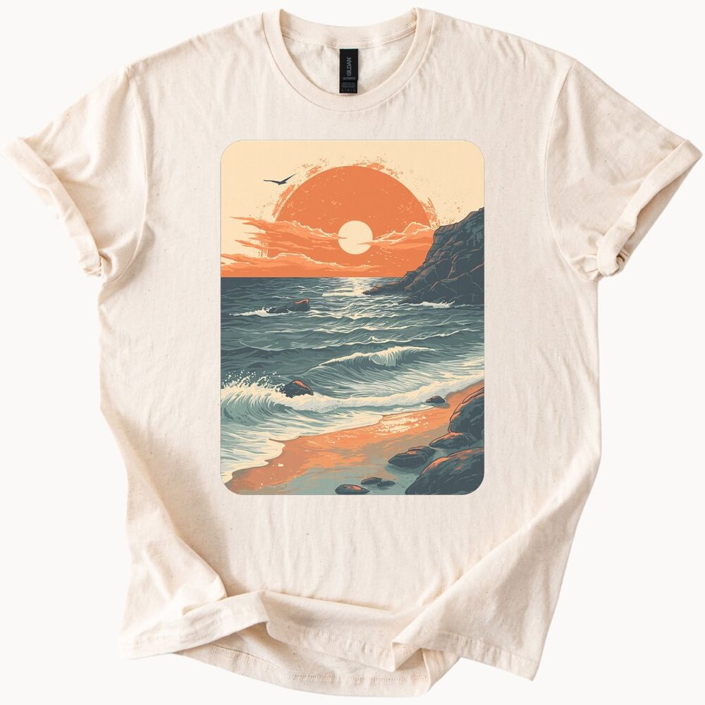 Coastal Sunset Tee Beach Ocean Graphic Shirt